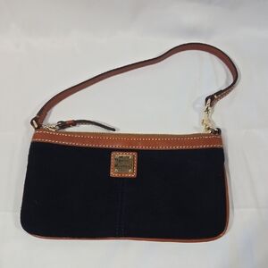 Dooney & Bourke Navy Suede Wristlet with Brown Trim